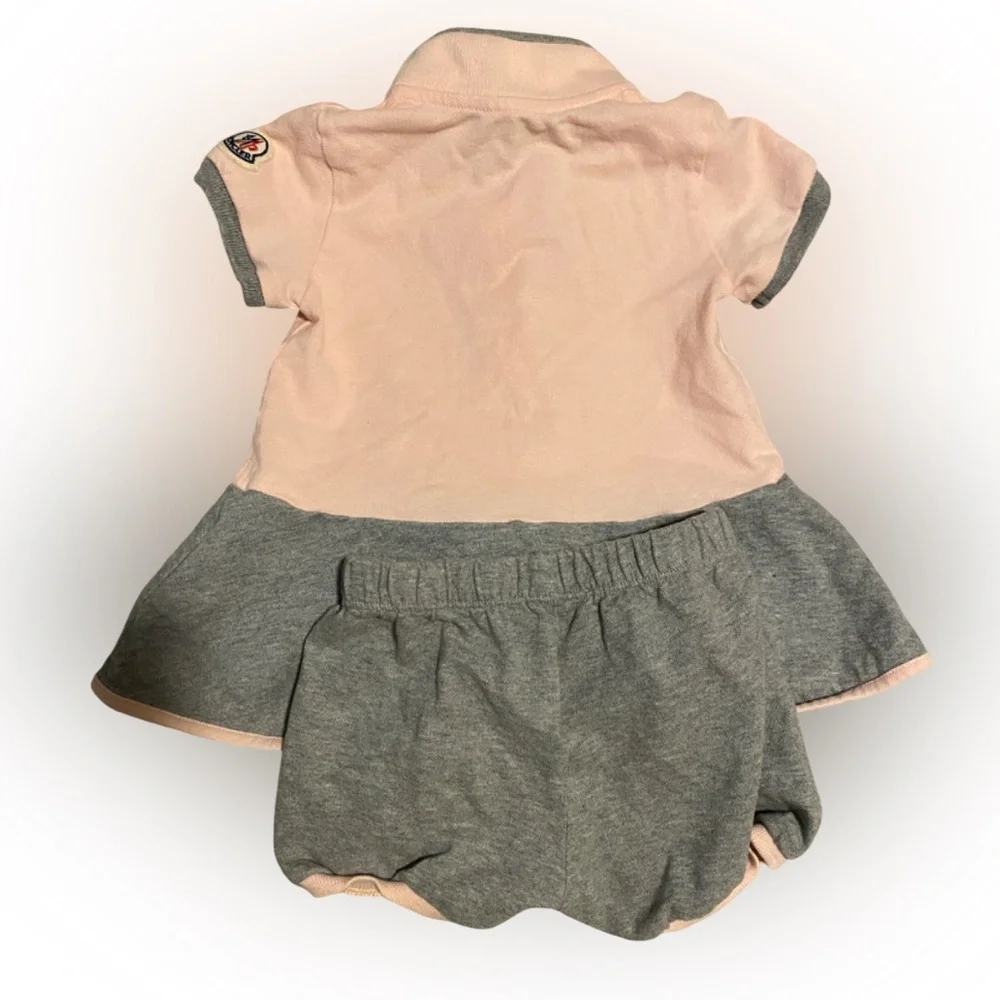 Moncler Pink and Grey Bow Baby Girl Dress and Shorts Outfit 9-12 Months